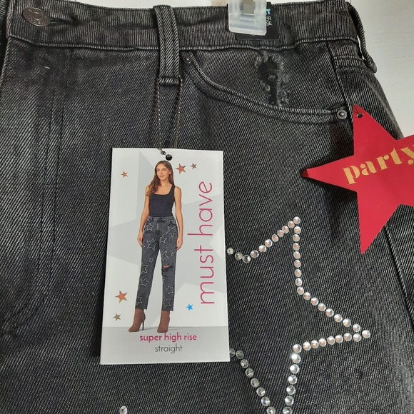 Simple Society Juniors Crop Jeans High Rise Straight Leg Distressed Size 15/32 - Picture 5 of 10